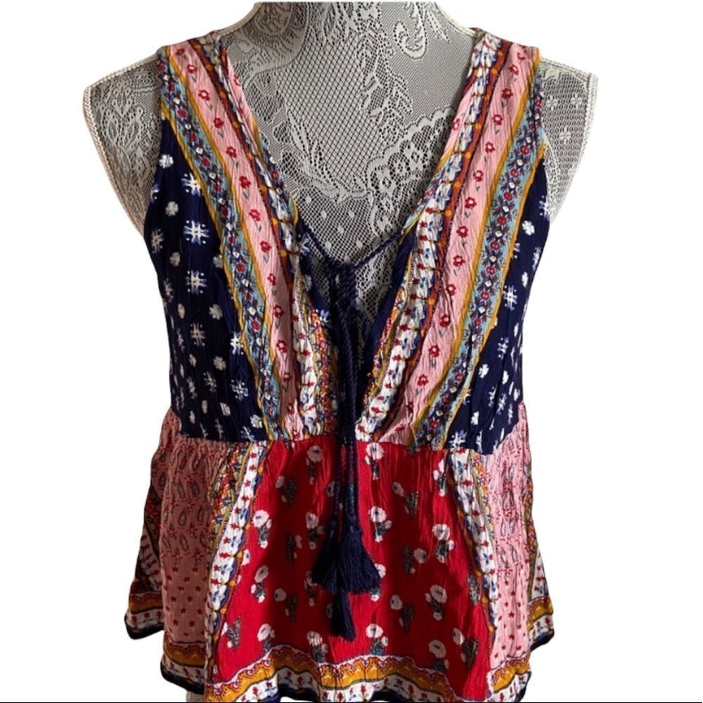 Patrons of Peace Boho style mix print tank top